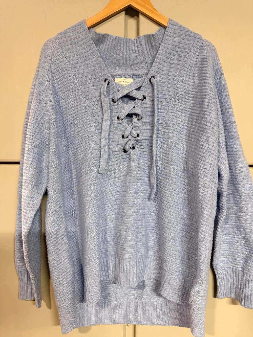 Lucky Brand Blue Lace Up Front Long Sleeve Knit Pullover Sweater Plus Size 3X